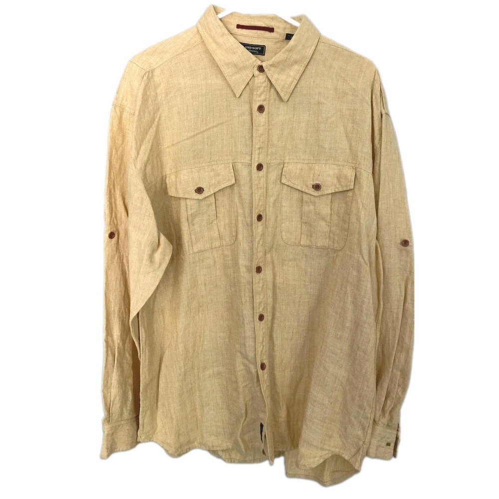 Island Soft Tommy Bahama Shirt Men L 100% Linen Long Sleeve Button Up Pocket EUC